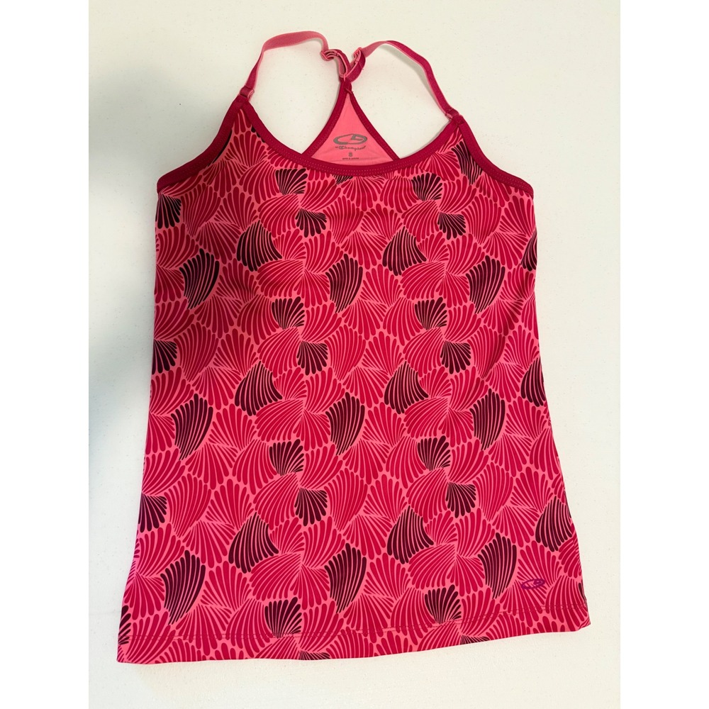 Champion Womens Small Pink Red Shell Print Active Tank Top Shelf Bra Racerback